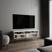 Salunga Tv Stand, 2 Doors, 3 Shelves, 5 Legs, White/Natural Oak