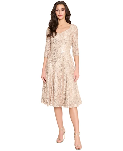 Tahari Women's Sequined Sweetheart-Neck Midi Dress
