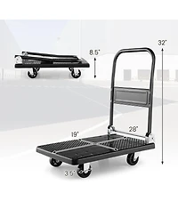 Folding Push Cart Dolly, Moving Platform Hand Truck w/ 360° Swivel Wheels, Spacious & Non-Slip Loading Area, Rolling Flatbed Cart for Loading & S