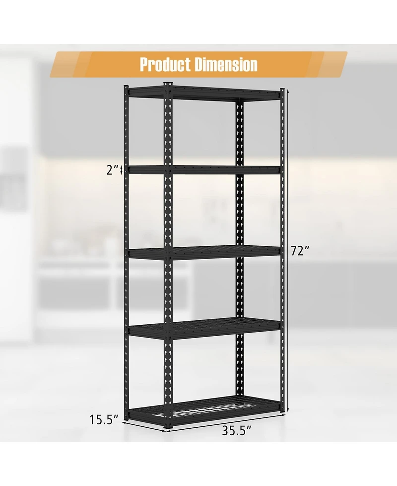 5-Tier Metal Shelving Unit with Anti-slip Foot Pad Height Adjustable Shelves for Garage