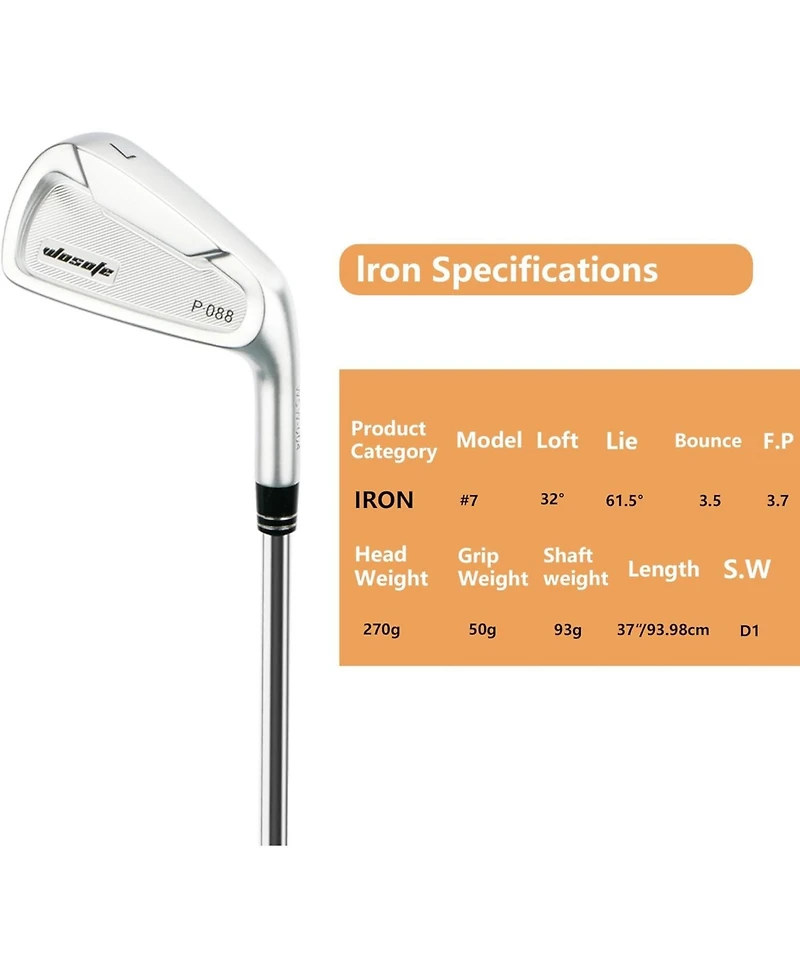 Wosofe 7 Iron Golf Club for Adult Men Women Iron with Steel Shaft for Golfers Stiff Flex Single Iron）