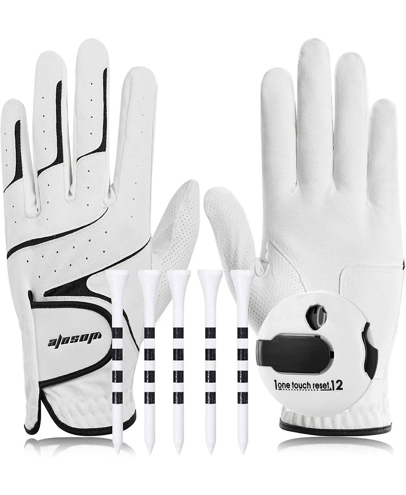 Wosofe Golf Glove Left Hand Men Pu Transparent Non-Slip Nanocloth Lycra Accessories No Sweat Comfortable all Weather with Scorer and Tee