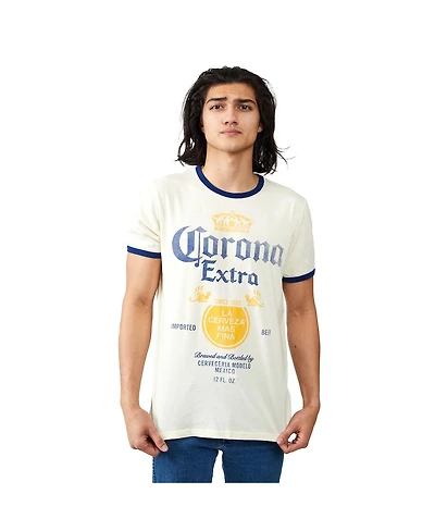 Corona Men's Extra Label Crew Neck Short Sleeve Natural Ringer Tee-xxl