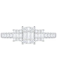 Diamond Emerald Shaped Cluster Three Stone Ring (1/2 ct. t.w.) 14k White Gold