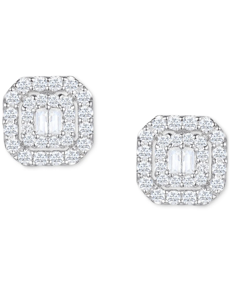 Diamond Round & Baguette Cluster Stud Earrings (1/2 ct. t.w.) 14k White or Yellow Gold