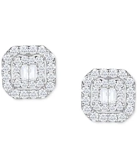 Diamond Round & Baguette Cluster Stud Earrings (1/2 ct. t.w.) 14k White or Yellow Gold