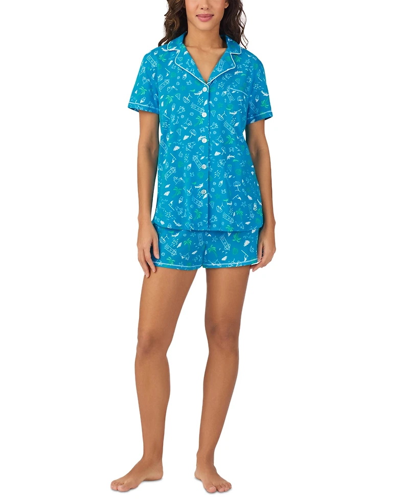 Cuddl Duds Women's Printed Short-Sleeve Boxer Pajama Set