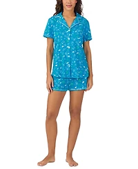 Cuddl Duds Women's Printed Short-Sleeve Boxer Pajama Set