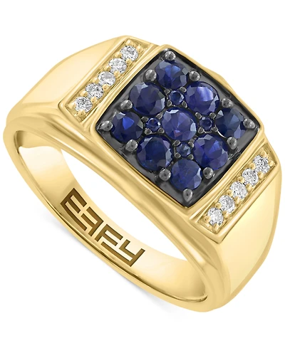 Effy Men's Sapphire (1-1/10 ct. t.w.) & Diamond (1/8 ct. t.w.) Cluster Ring in 14k Gold