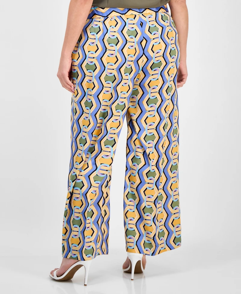 Tahari Asl Plus Printed Mid Rise Wide-Leg Pants