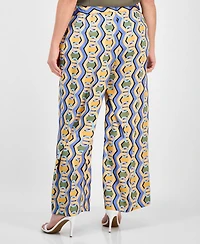 Tahari Asl Plus Printed Mid Rise Wide-Leg Pants