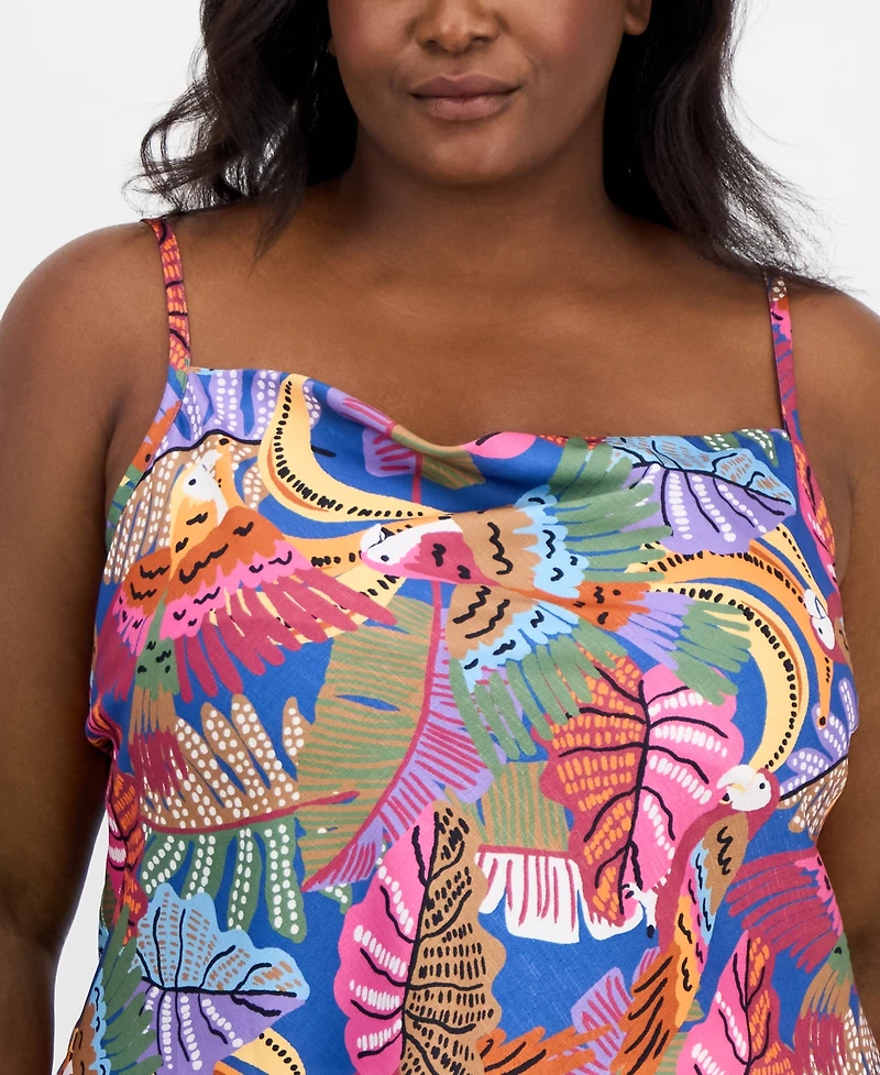 Tahari Asl Plus Printed Satin Draped-Neck Camisole Top