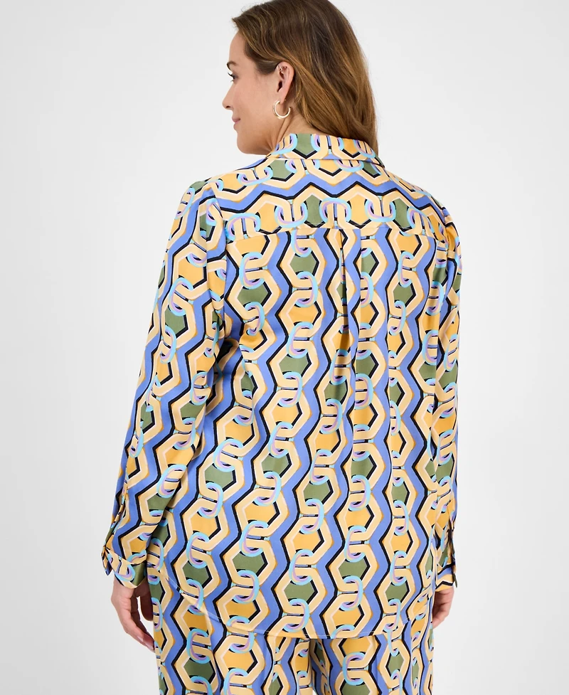 Tahari Asl Plus Printed Button-Front Blouse