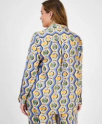 Tahari Asl Plus Printed Button-Front Blouse
