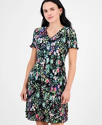 Connected Petite Printed Asymmetric-Tiered Dress