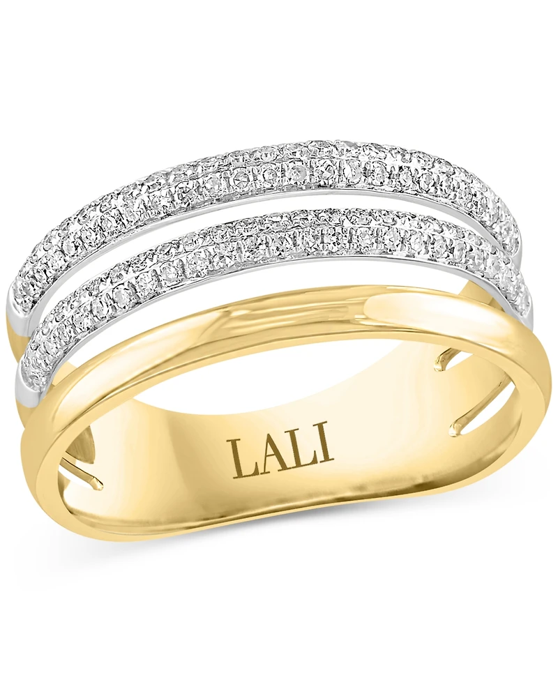 Lali Jewels Diamond Triple Row Ring (3/8 ct. t.w.) in 14k Two-Tone Gold