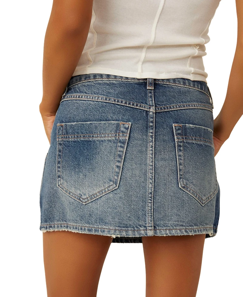 Free People Women's Wynne Cotton Faux-Wrap Denim Skirt
