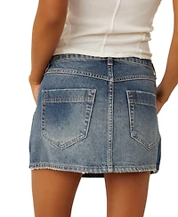 Free People Women's Wynne Cotton Faux-Wrap Denim Skirt