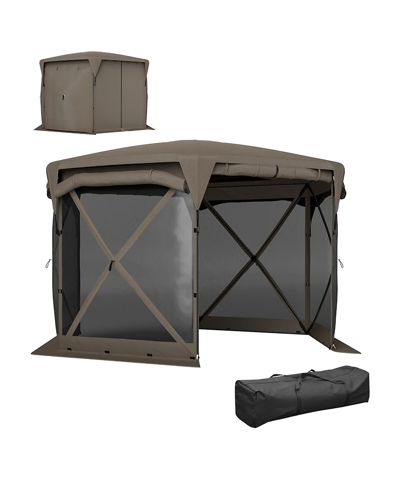 Outsunny 11ft Pop Up Gazebo Screen Tent with Removable Roof, Dark