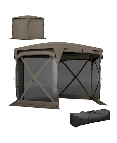 Outsunny 11ft Pop Up Gazebo Screen Tent with Removable Roof, Dark