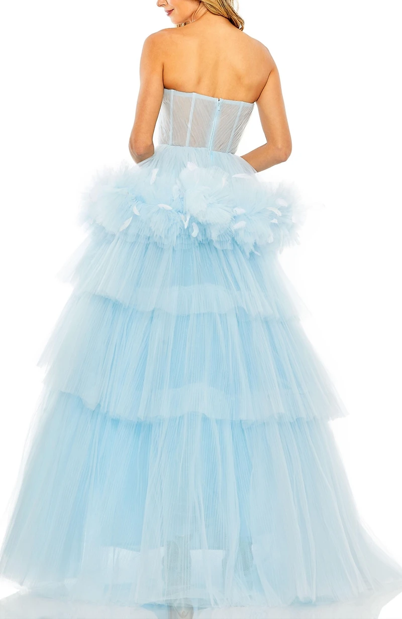 Mac Duggal Women's Strapless Tulle Gown with Feather Detail