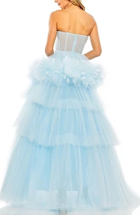 Mac Duggal Women's Strapless Tulle Gown with Feather Detail