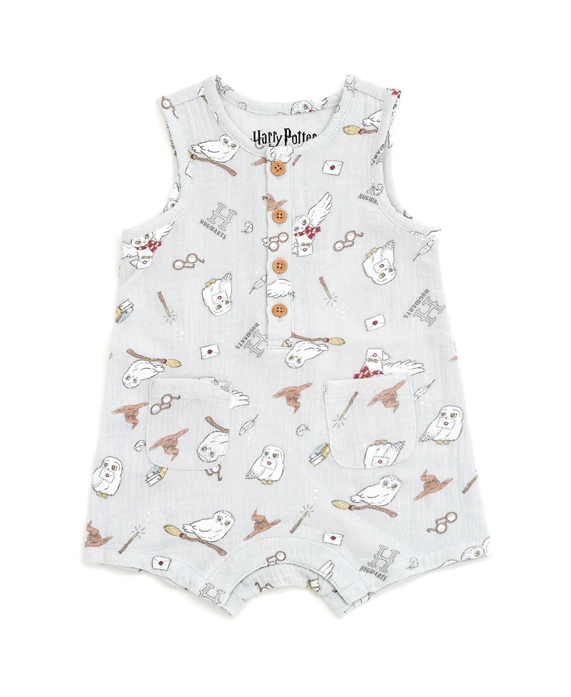 Harry Potter Baby Boys Hedwig Henley Sleeveless Romper