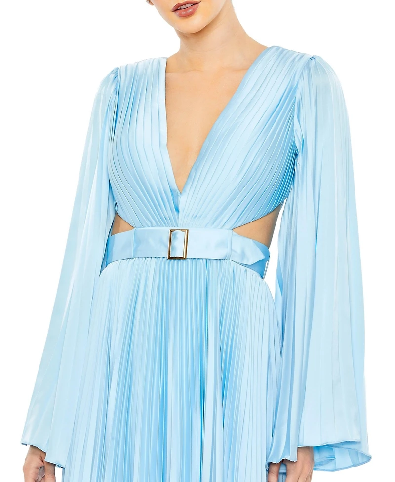 Mac Duggal Women's Long Sleeve Lace up Back Charmeuse Gown