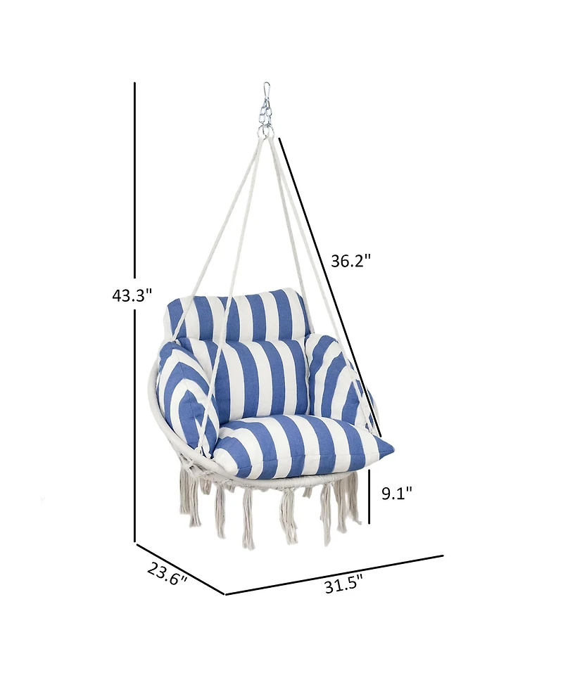 Outsunny Hanging Hammock Chair with Cushion, Macrame Swing Chair, Dark