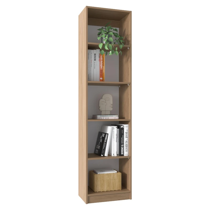 Vinton Xs Bookcase Compact Bookshelf with Multiple Shelves, Natural Oak / White