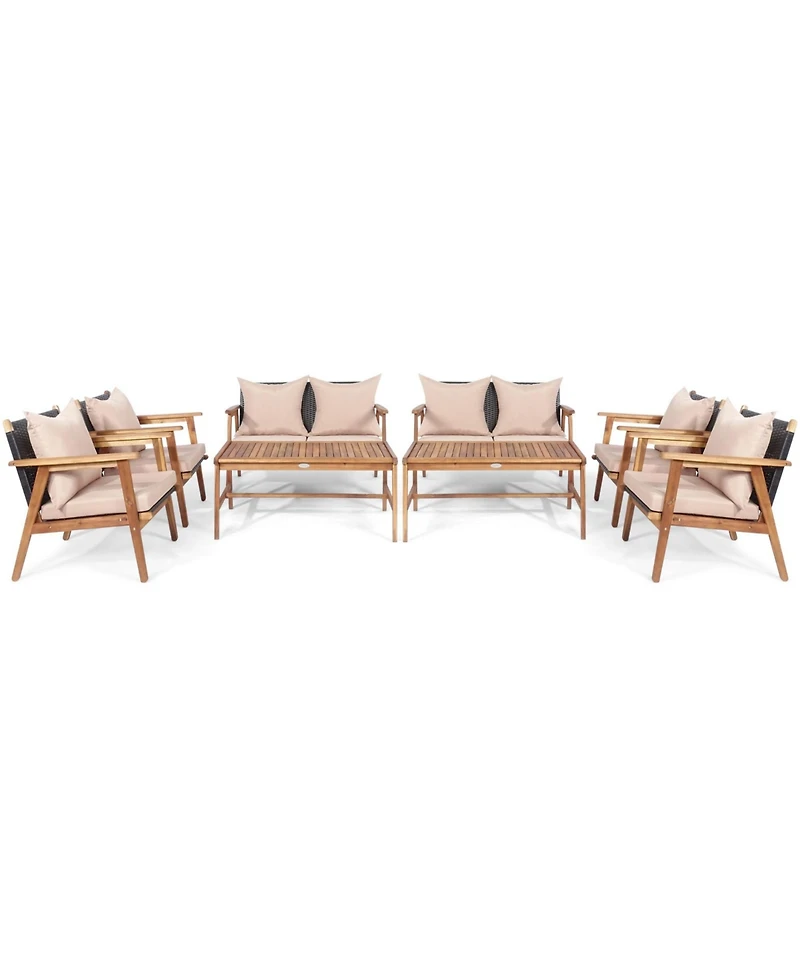 Gymax 8 Piece Patio Conversation Set Outdoor Furniture Set w/ Cushion & Wood Frame