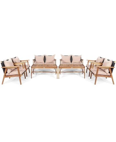 Gymax 8 Piece Patio Conversation Set Outdoor Furniture Set w/ Cushion & Wood Frame
