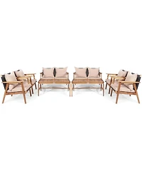 Gymax 8 Piece Patio Conversation Set Outdoor Furniture Set w/ Cushion & Wood Frame