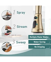 Bridge Kitchen Faucet with Pull Down Sprayer 3 Holes Double Handle Brass Faucets, Brushed Nickel