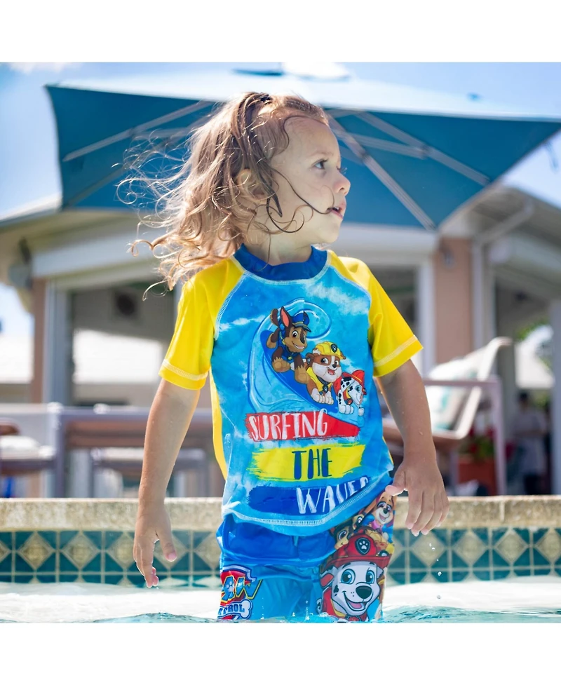 Paw Patrol Little Boys Pullover Rash Guard and Swim Trunks