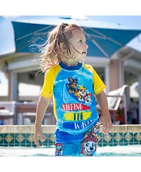 Paw Patrol Little Boys Pullover Rash Guard and Swim Trunks