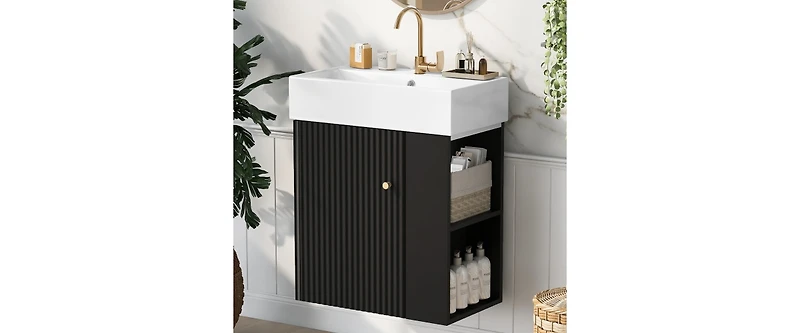 30" Bathroom Vanity with Sink Top, Bathroom Vanity Cabinet with Door and Two Drawers, Solid Wood Frame