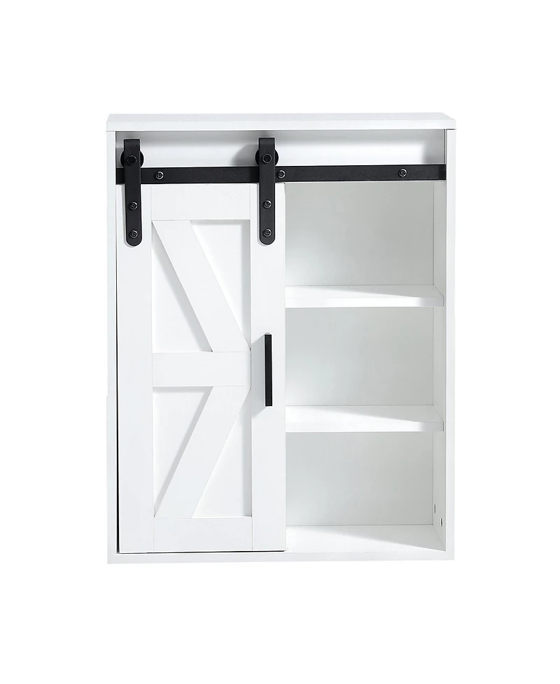 Wood wall-mounted storage cabinet, 5-layer toilet bathroom storage cabinet, multifunctional cabinet with adjustable door, white