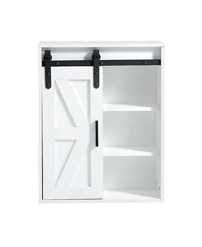 Wood wall-mounted storage cabinet, 5-layer toilet bathroom storage cabinet, multifunctional cabinet with adjustable door, white