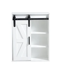 Wood wall-mounted storage cabinet, 5-layer toilet bathroom storage cabinet, multifunctional cabinet with adjustable door, white