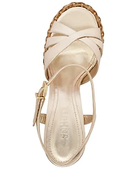Schutz Women's Keefa High Straw Round Toe Sandals