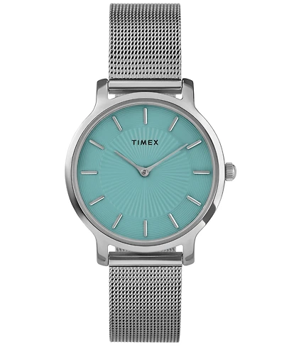 Timex Women's Quartz Analog Silver-Tone Stainless Steel Watch, 34mm