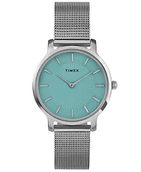 Timex Women's Quartz Analog Silver-Tone Stainless Steel Watch, 34mm