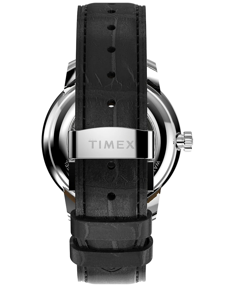 Timex Men's Mechanical Automatic Black Leather Watch, 41mm