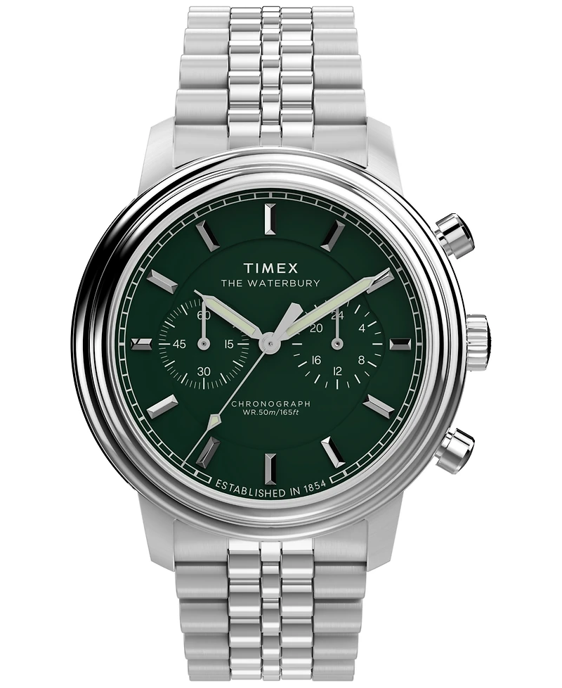 Timex Men's Chronograph Silver-Tone Stainless Steel Watch, 41mm