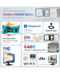 Msi Modern AP242P 23.8" Daily All-in-One Intel Core 5 120U 16GB Ram Intel Graphics 1TB Ssd Storage Windows 11 Pro Fhd 60Hz - Black