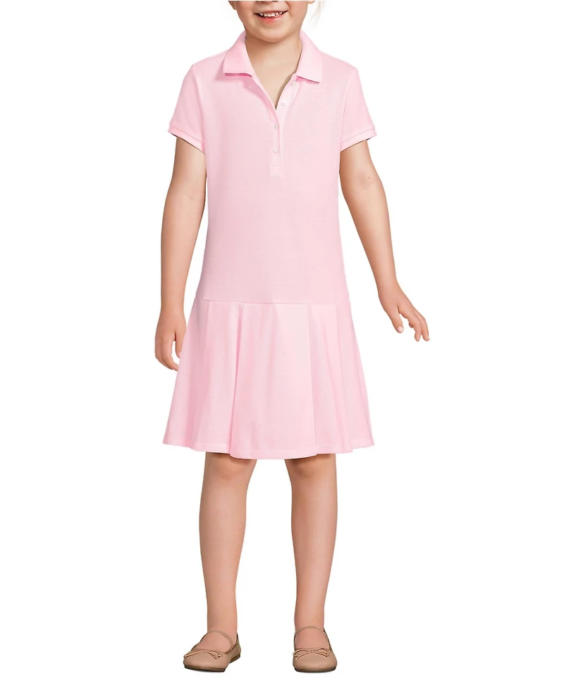 Lands' End Little Girls Short Sleeve Mesh Pleated Polo Dress