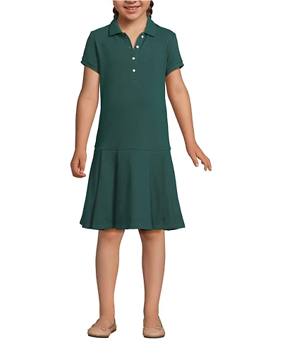 Lands' End Little Girls Short Sleeve Mesh Pleated Polo Dress