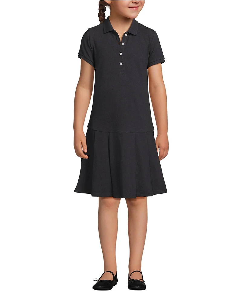 Lands' End Big Girls Short Sleeve Mesh Pleated Polo Dress