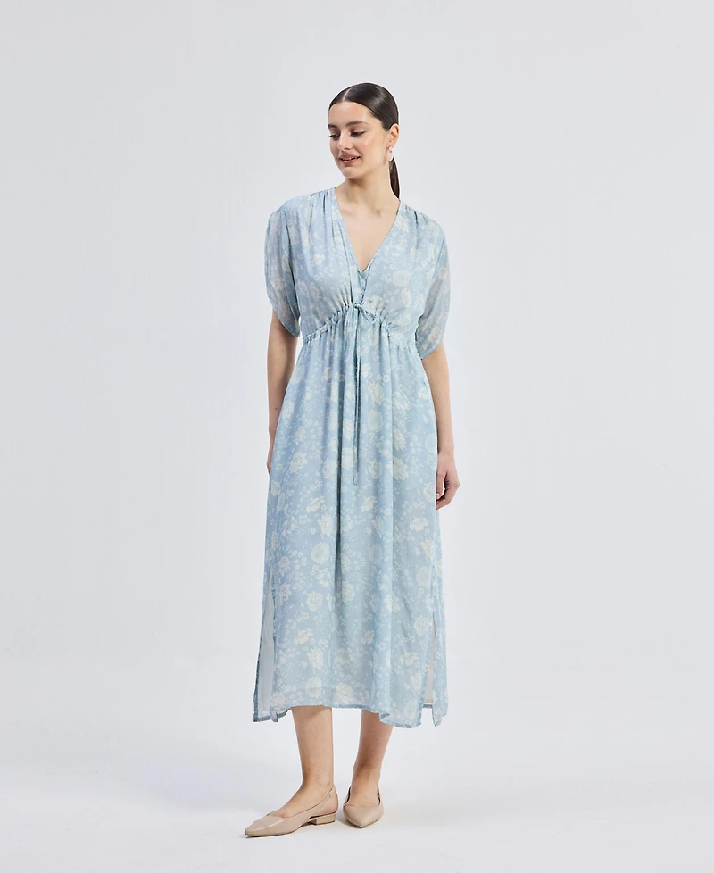 Reistor Women's Maxi Gathered Dress Blue Florals